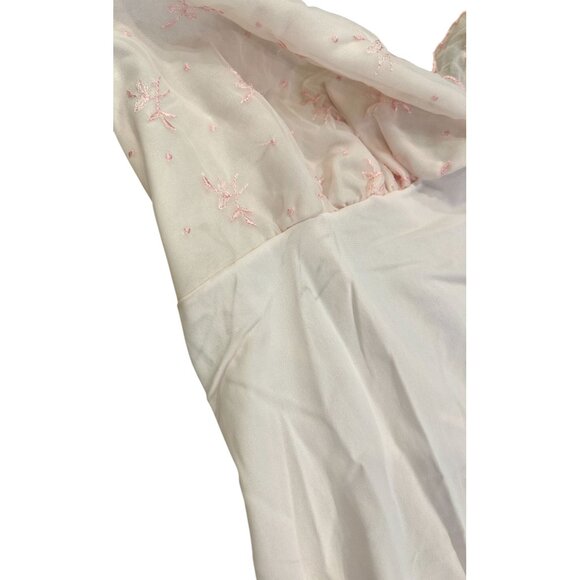 Vintage White w/ Pale Pink Floral Embroidered Slip Dress Adjustable Straps Lace - Picture 5 of 5